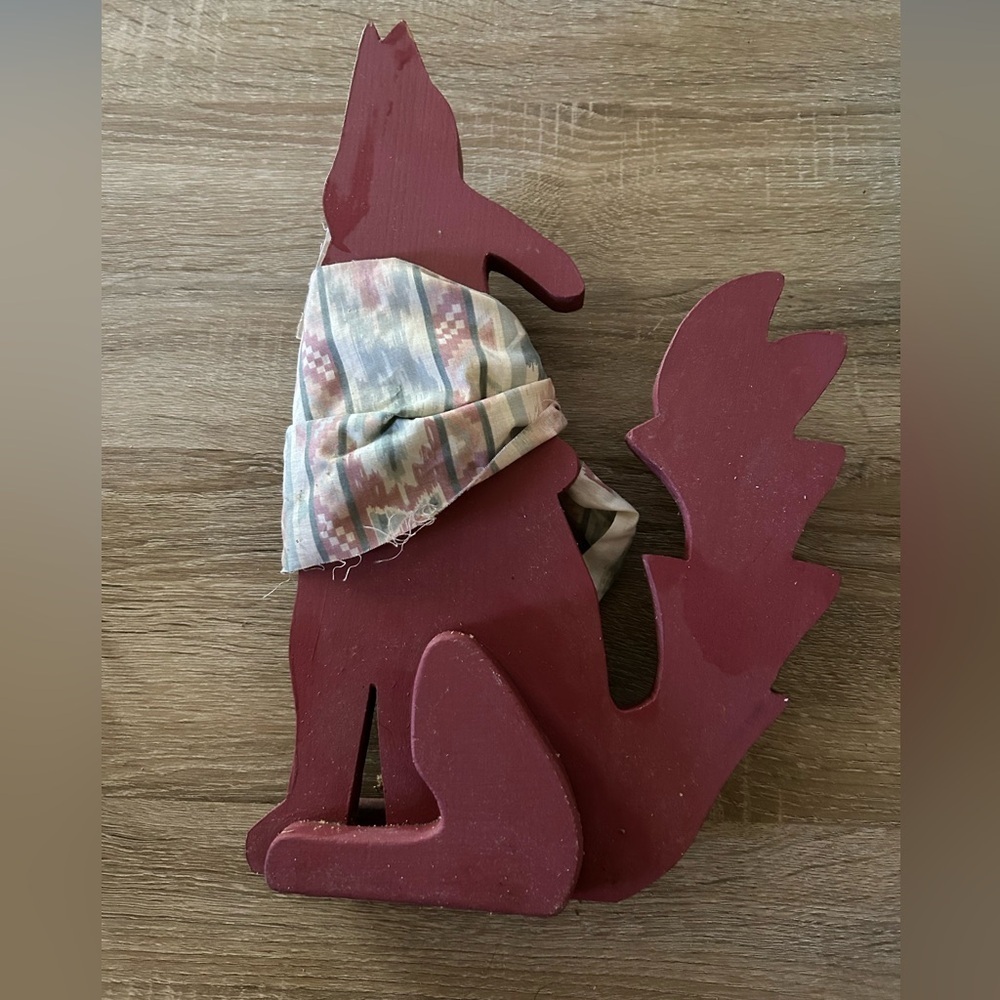 Handmade Wooden Howling Coyote Southwest Decor Red Burgundy Rustic